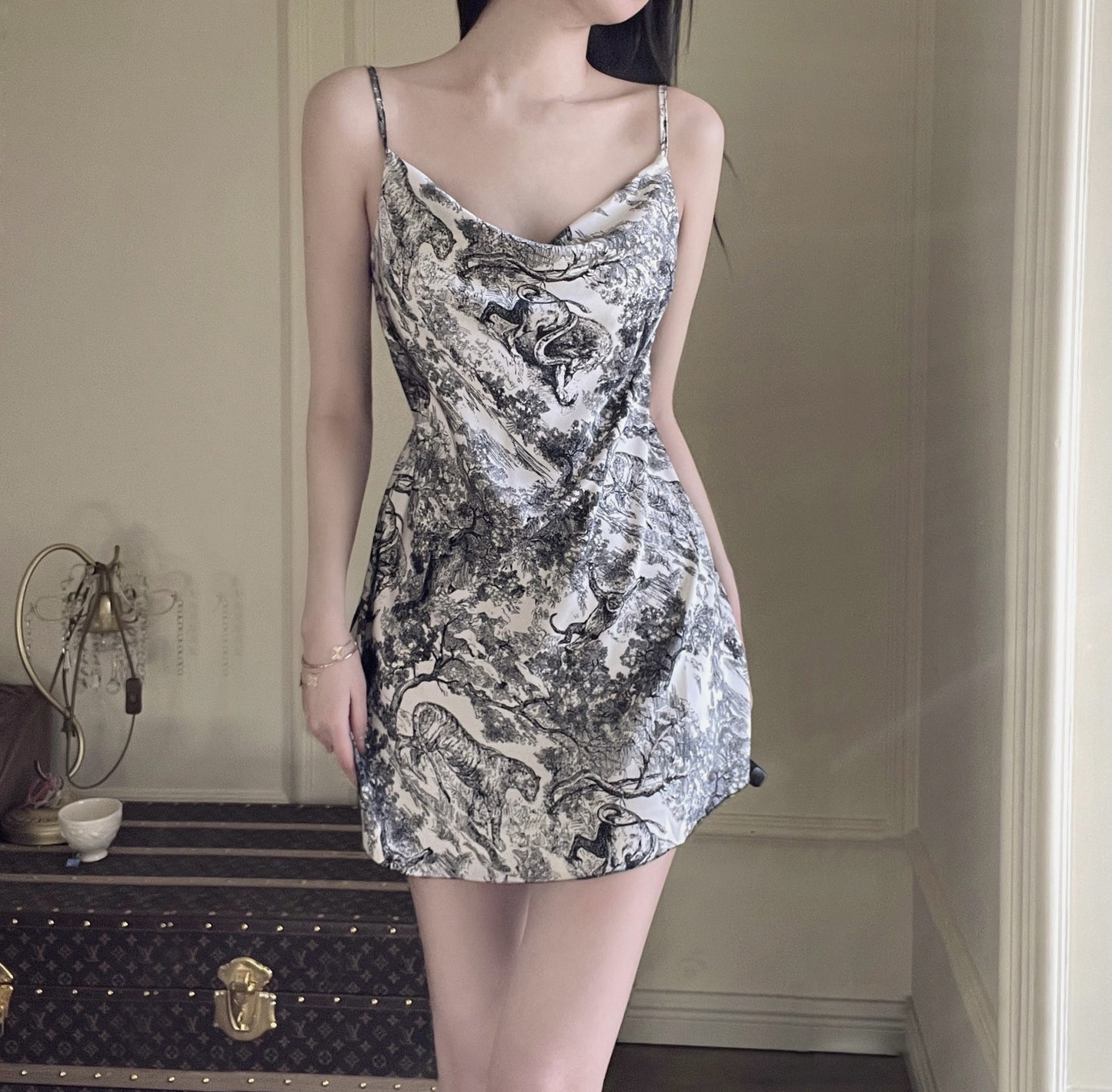 FLOWER SEXY SILK SLIP DRESS FOR WOMEN